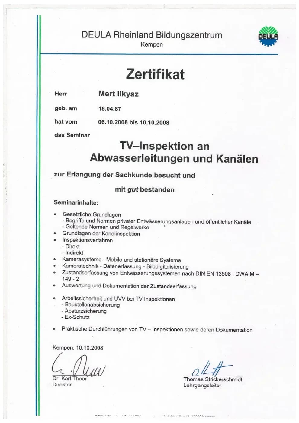 Zertifikat der RKS Rohr und Kanal Technik GmbH (10)