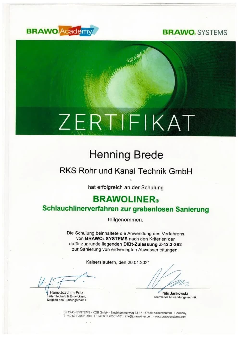 Zertifikat der RKS Rohr und Kanal Technik GmbH (11)
