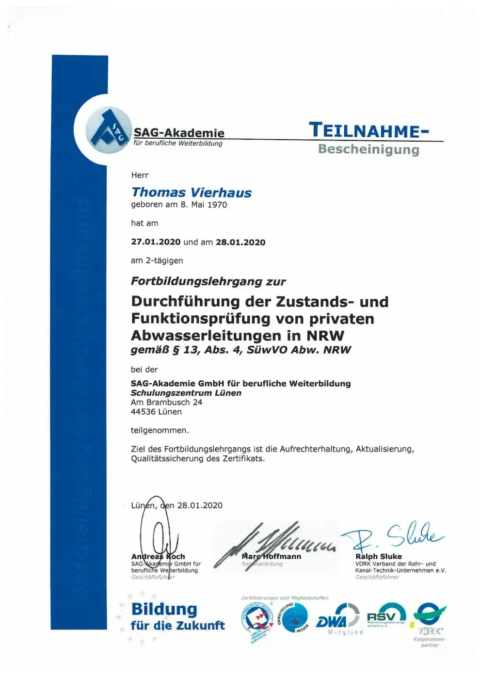 Zertifikat der RKS Rohr und Kanal Technik GmbH (14)
