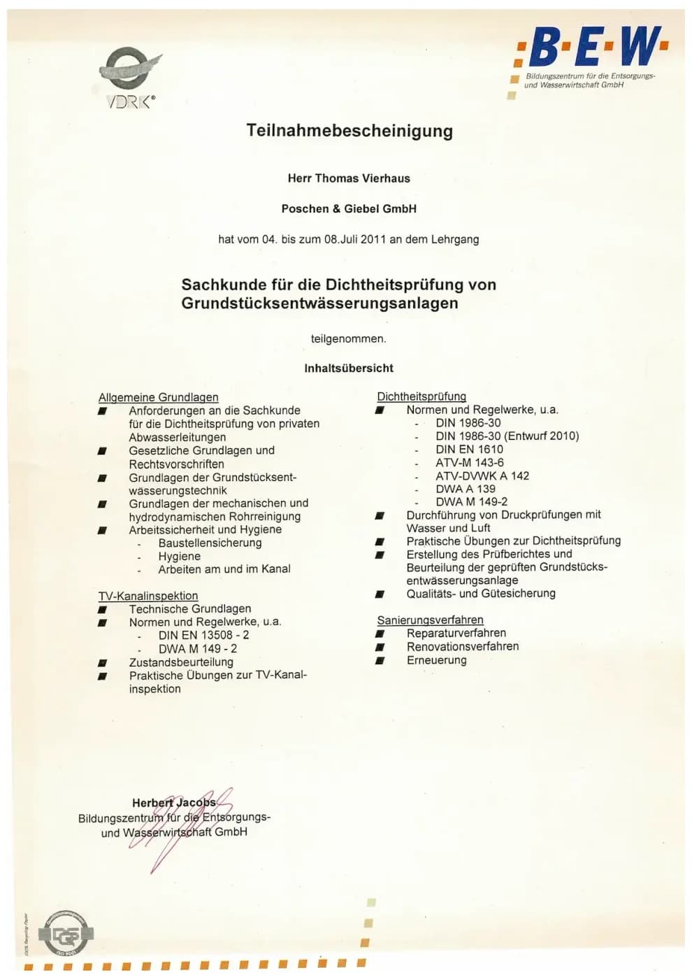 Zertifikat der RKS Rohr und Kanal Technik GmbH (22)